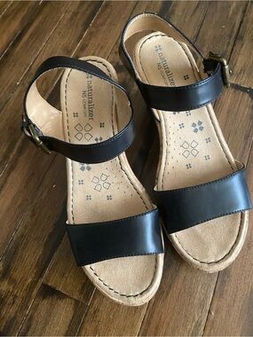 Naturalizer Black Leather Two-Strap Ankle Sandals